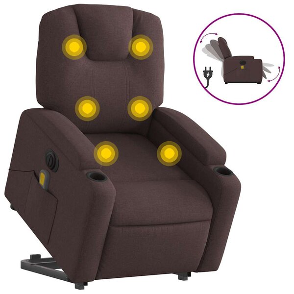 vidaXL Fauteuil inclinable de massage électrique Marron foncé Tissu