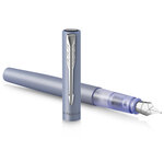 Parker vector xl stylo plume  laque bleu-argent métallisée sur laiton  plume moyenne  encre bleue  blister