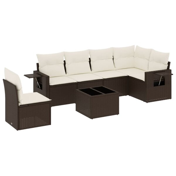 vidaXL Salon de jardin avec coussins 7 Pièces marron résine tressée