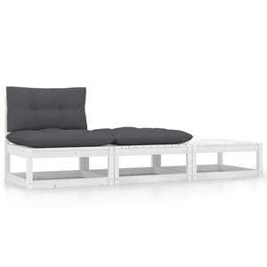 vidaXL Salon de jardin 3 Pièces avec coussins Blanc Bois de pin massif