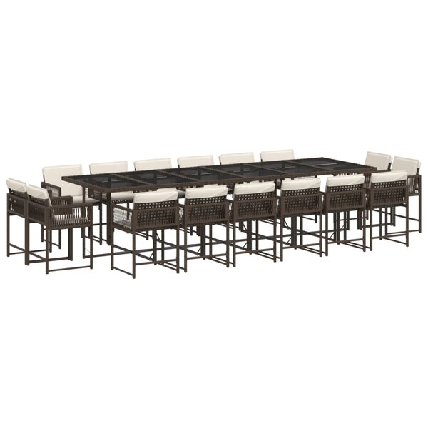 vidaXL Ensemble à manger de jardin et coussins 17 Pièces marron rotin