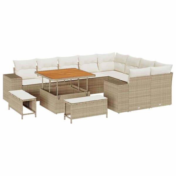 vidaXL Ensemble de canapé de jardin 12 Pièces Beige polyrotin