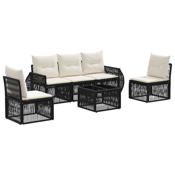 vidaXL Ensemble de canapé de jardin 6 Pièces Noir et blanc crème