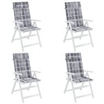 vidaXL Coussins de chaise à dossier haut lot de 4 carreaux gris