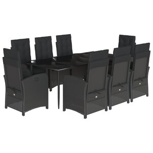 vidaXL Ensemble à manger de jardin 9Pièces coussins noir résine tressée