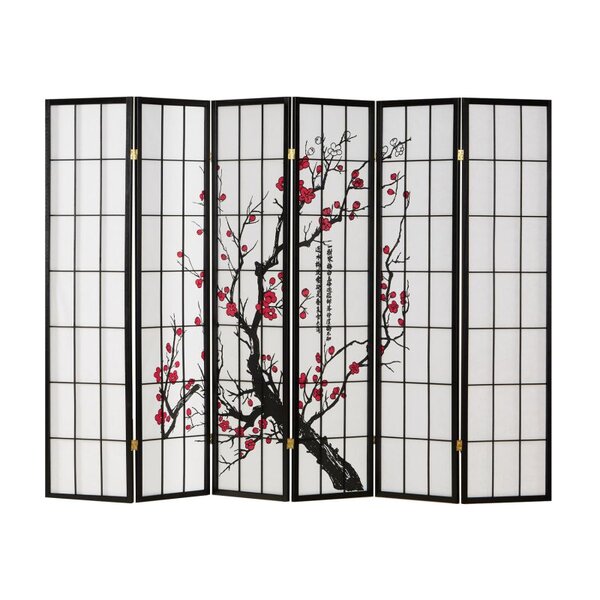 Paravent bois 6 pans noir Shoji fleurs