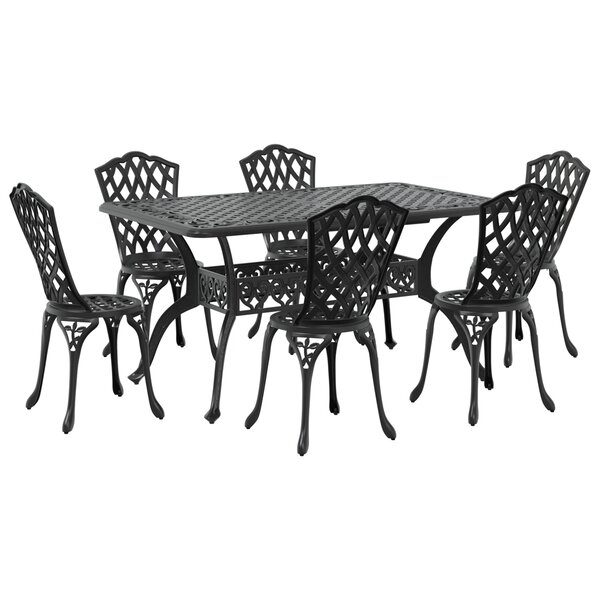 vidaXL Ensemble de salle à manger de jardin 7 pièces en aluminium coulé noir