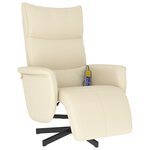 vidaXL Fauteuil inclinable de massage et repose-pieds crème similicuir
