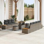 Ensemble de Canapés de Jardin 10 Pièces avec Coussins Gris Poly Rattan Acacia