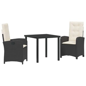 vidaXL Ensemble de salle à manger pour jardin 3 Pièces Noir polyrotin