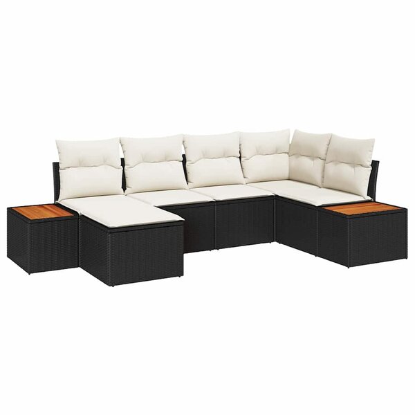 vidaXL Ensemble de canapé de jardin avec coussin 6 Pièces Noir Poly rotin