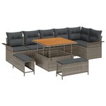 vidaXL Canapés de Jardin 9 Pièces avec Coussins Gris Poly Rattan Acacia