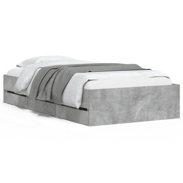 vidaXL Cadre de lit et tiroirs gris béton 90x200 cm bois d'ingénierie