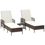 vidaXL Chaise longue 2-personne 2 Pièces Marron 35 x 35 x 32cm polyrotin