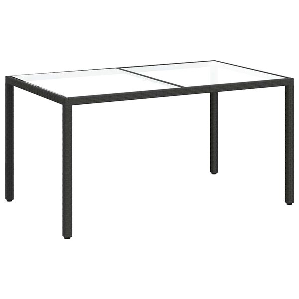 vidaXL Table de jardin 150x90x75cm Verre trempé et résine tressée Noir