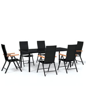 vidaXL Ensemble à manger de jardin 7 Pièces Noir