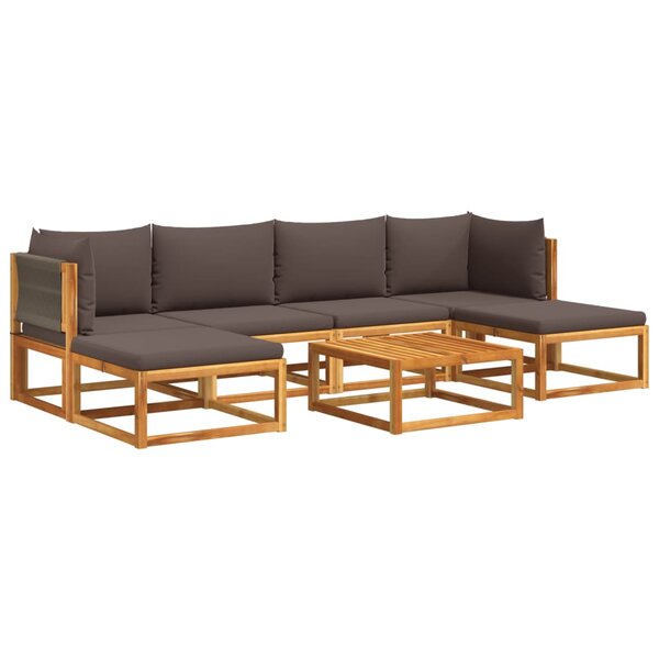 vidaXL Salon de jardin avec coussins 7 Pièces bois massif d'acacia