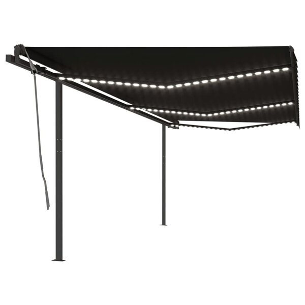 vidaXL Auvent automatique et capteur de vent et LED 6x3 5 m Anthracite