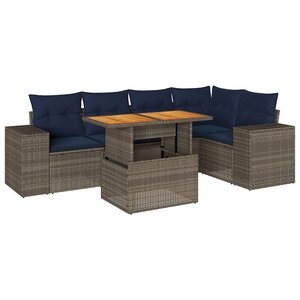 vidaXL Salon de jardin 6 Pièces avec coussins gris résine tressée