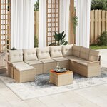 vidaXL Ensemble de Canapé de Jardin 9 Pièces avec Coussins Beige Poly Rotin Acacia
