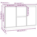 vidaXL Buffet Gris 111x34x75 cm Bois massif de pin
