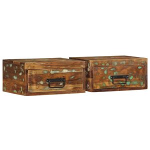 vidaXL Tables de chevet murales 2 Pièces bois massif de récupération