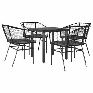 vidaXL Ensemble à manger de jardin et coussins 5 Pièces noir rotin verre