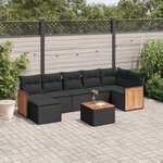 vidaXL Salon de jardin 8 Pièces avec coussins noir résine tressée