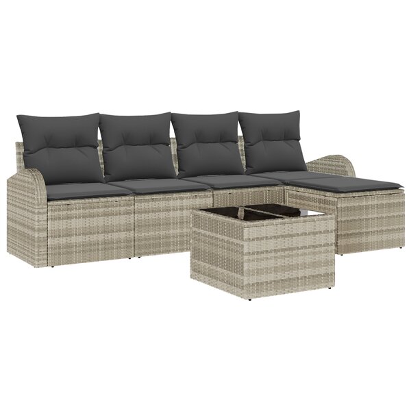 vidaXL Ensemble de 6 Canapés de Jardin avec Coussins Gris Rattan Poly