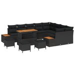 Canapé de jardin 13 pièces avec coussins en rotin poly noir