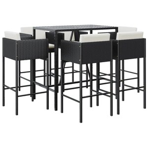 vidaXL Ensemble de bar de jardin 7 Pièces avec coussins noir poly rotin
