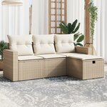 vidaXL Salon de jardin avec coussins 4 Pièces beige résine tressée