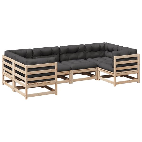 vidaXL Salon de jardin 6 Pièces avec coussins bois de pin massif