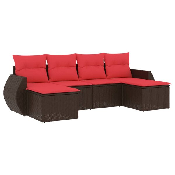 vidaXL Salon de jardin 6 Pièces avec coussins marron résine tressée