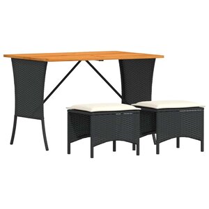 vidaXL Ensemble à manger de jardin avec coussins 3 Pièces Noir