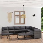 vidaXL Salon de jardin 12 Pièces avec coussins Résine tressée Gris