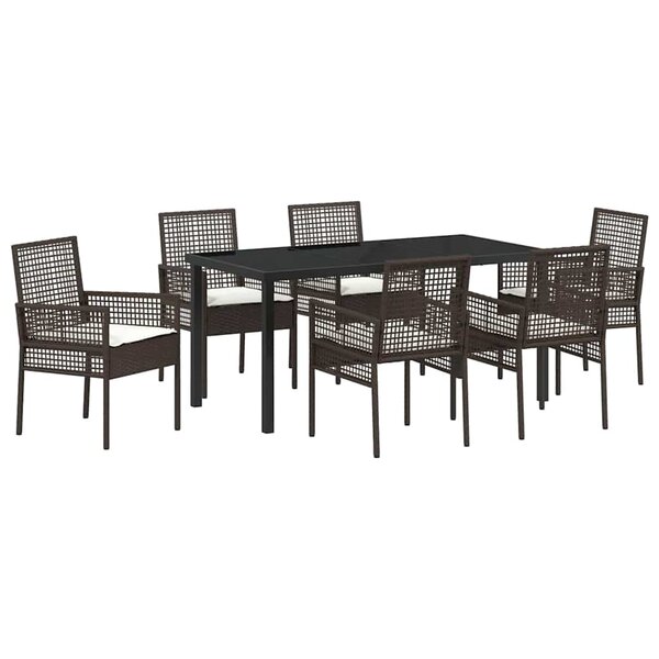 vidaXL Ensemble de salle à manger pour jardin 7 Pièces Marron Poly rotin