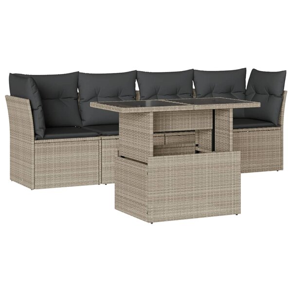 vidaXL Salon de jardin 5 Pièces avec coussins gris clair résine tressée