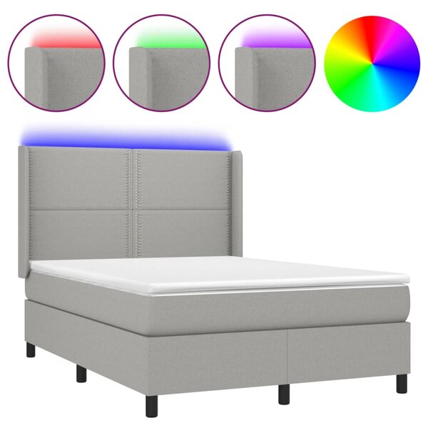 vidaXL Sommier à lattes de lit matelas LED Gris clair 140x190 cm Tissu
