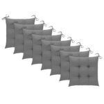 vidaXL Chaises de jardin avec coussins gris 8 Pièces Bois de teck massif