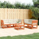 vidaXL Salon de jardin 5 Pièces avec coussins cire marron bois pin massif