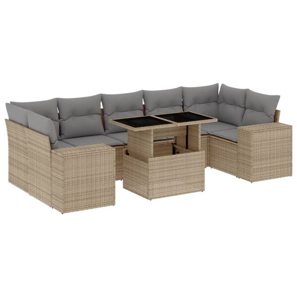 vidaXL Salon de jardin avec coussins 8 Pièces beige résine tressée