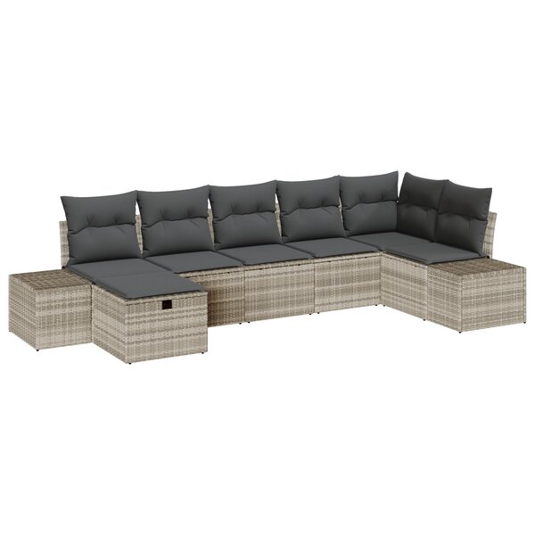 vidaXL Ensemble de canapé de jardin de 7 pièces avec coussins gris clair en rattan synthétique