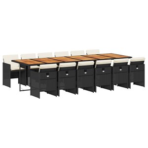 vidaXL Ensemble à manger de jardin 13 Pièces coussins noir résine tressée