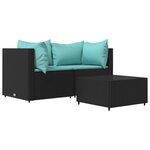 vidaXL Salon de jardin 3 Pièces avec coussins Noir Résine tressée