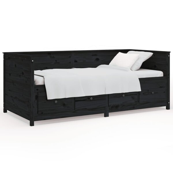 vidaXL Lit de jour sans matelas noir 100x200 cm bois de pin massif