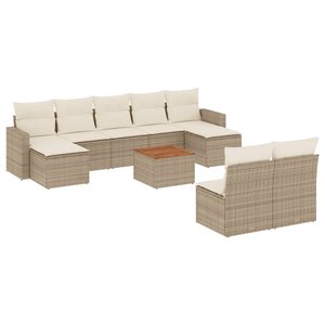 vidaXL Salon de jardin avec coussins 10 Pièces beige résine tressée