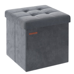 Banc de rangement boîte pliable en velours repose-pieds avec couvercle 31 x 41 x 31 cm capacité de charge 130 kg pour couloir salon gris 12_0004140