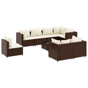 vidaXL Salon de jardin avec coussins 9 Pièces marron résine tressée