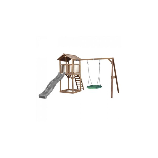 AXI Beach Tower avec balancoire nid  Marron Toboggan Gris